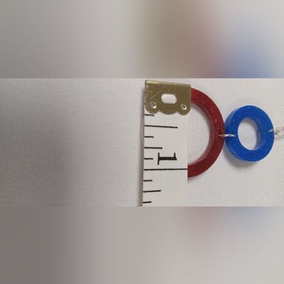 CLEARANCE  Red, white blue resin 2 circles resin necklace with 11 inch chain - Picture 2 of 5